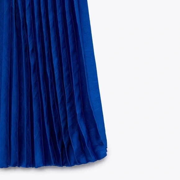 Zara Blue Satin Effect Pleated Midi Skirt - Picture 8 of 10